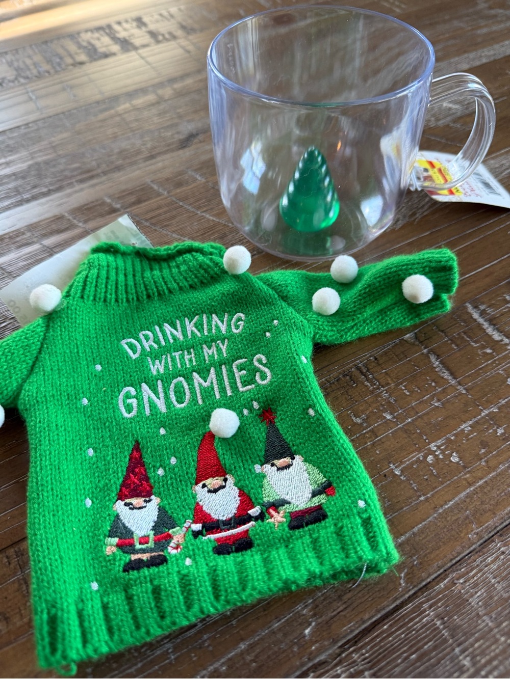 Green 'Drinking With My Gnomies' Holiday Mini Sweater Cup Cozy & Tree Mug